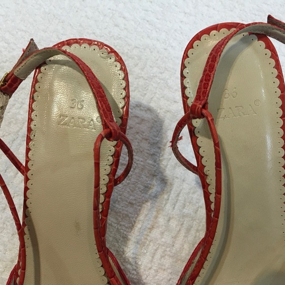 ZARA Women's Red Croc Embossed Slingback Heels Pointed Toe Stiletto Pumps Sz 36 - Picture 5 of 6